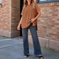 thumbnail image 4 of ManxiVoo Short Sleeve Crewneck Sweater for Women Lightweight Casual Knit Top Perfect for Spring and Fall Transitional Weather XXXL Size Coffee, 4 of 8