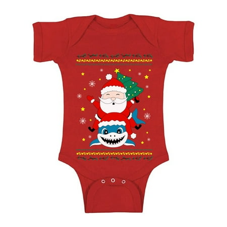

Awkward Styles Ugly Christmas Baby Outfit Bodysuit Santa Xmas Shark Romper