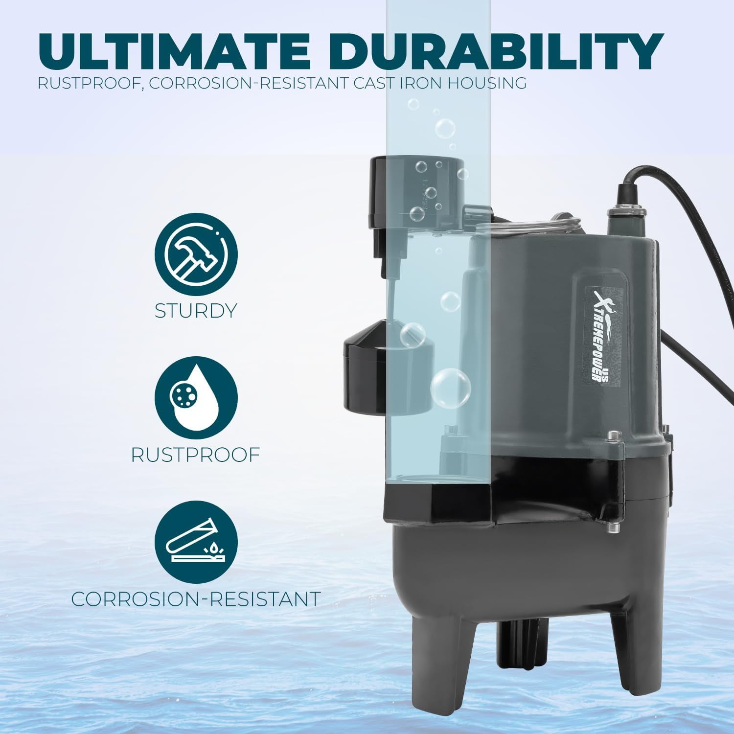 XtremepowerUS 1/2HP Submersible Sump Pump – 4860 GPH, Cast Iron, With Float Switch