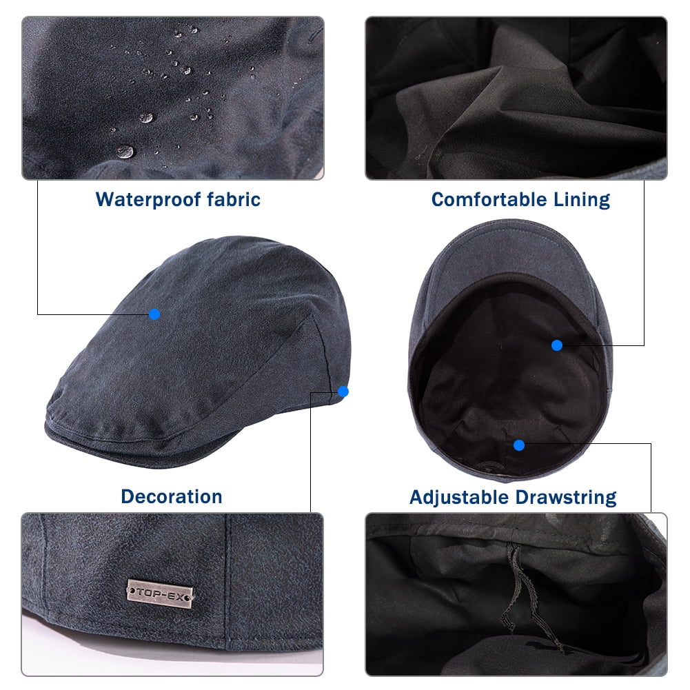 TOP-EX XL/3XL Mens Faux Leather Flat Cap Winter Newsboy Ivy Driving Hat Navy 3XL