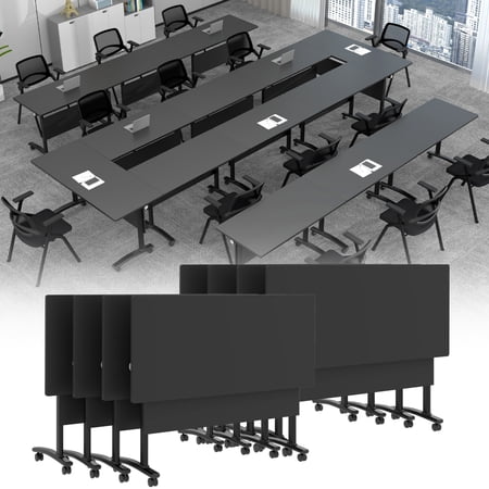 8PCS Modern Conference Table Folding Conference Table with 360°Mobile Wheels Conference Room Table for Office Classroom Modular Meeting Table