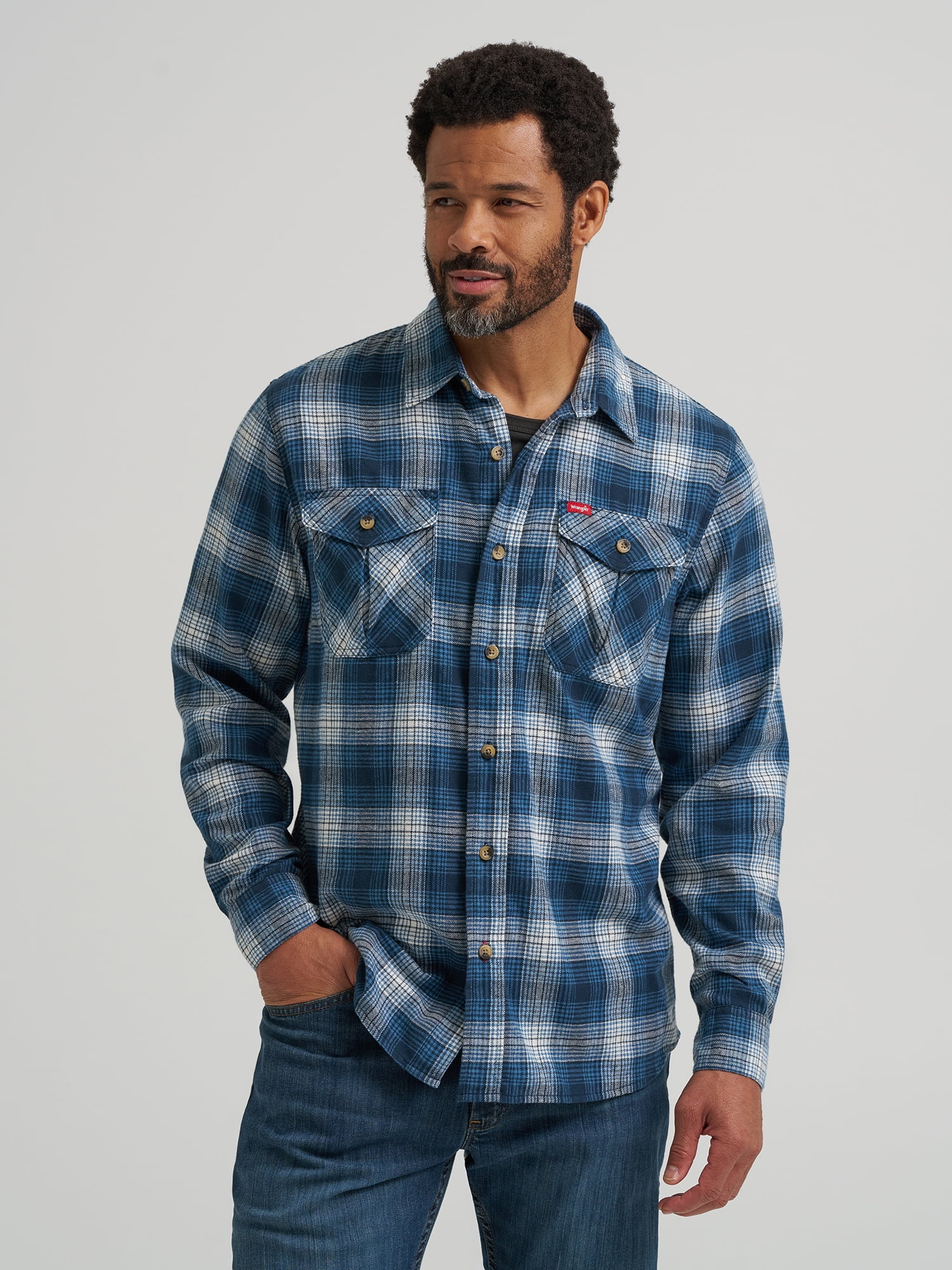 Wrangler® Men's and Big Men's Relaxed Fit Brushed Flannel Shirt with Long Sleeves, Sizes S-5XL