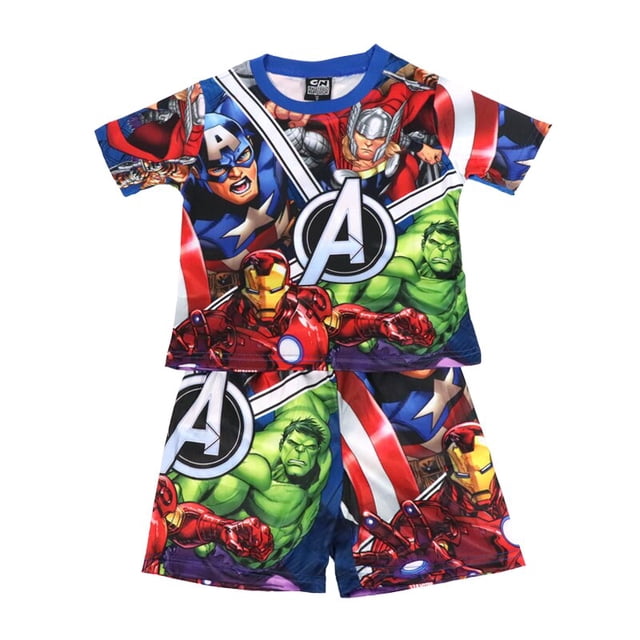 2023 nuevos conjuntos de niño de manga corta de verano de dibujos animados vengadores niños pantalones cortos pijamas trajes Marvel ropa traje 3-8 YL (6T) Gao Jinjia LED