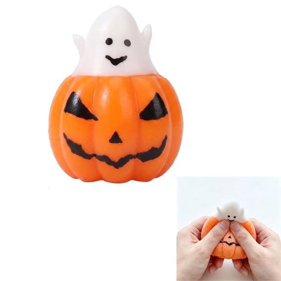 Pumpkin Ghost Squishy, Soft Slow Rising Squishy Fidget Toys, Spooky Holiday Stress Balls, Ghost Pumpkin Shape Squeeze Decor for Daily Hand Play and Tabletop Display