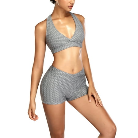 

Puloru Women’s Solid Color Cross Back Beauty Gather Seamless Sports Bra