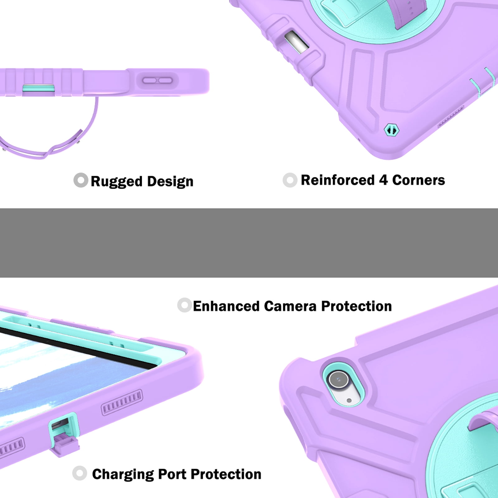 Military Grade Case for Apple iPad Air 11 inch 2024,Shoulder Strap Shockproof iPad Case with Pencil Holder 360 Rotating Hand Strap+Kicstand Rugged Siicone and Hard PC Case,Purplegreen