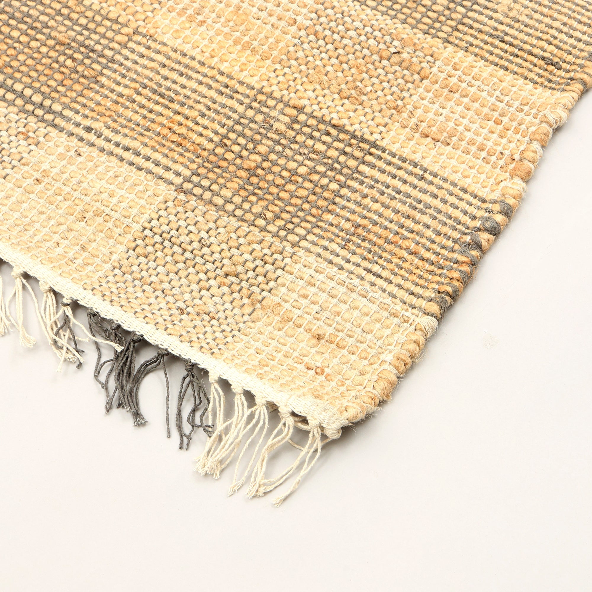 Expobazaar Artisan Hand Woven Jute & Cotton Grey Plaid Rug | 5X7 ft | Eco-Friendly | Modern Home Décor | Comfortable & Stylish