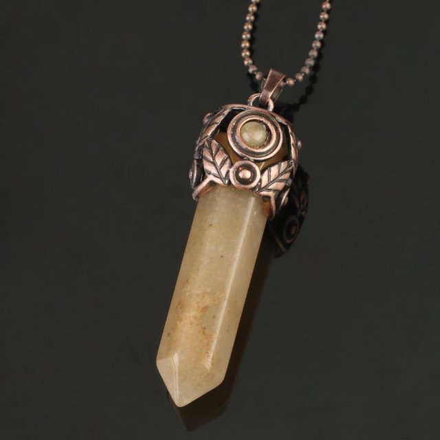 Natural Crystal Stone Pendants Antique Copper Column Energy Female Men Necklaces