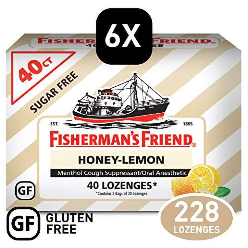 Fisherman's Friend Cough Drops, Cough Suppressant and Sore Throat Lozenges, Sugar Free Honey-Lemon, Strong and Soothing Honey Lemon Flavor, 5.5mg Menthol, 40 Count (Pack of 6)