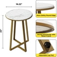 thumbnail image 2 of Round End Tables, Small Side Table White Marble Texture MDF Top,Metal Frame Gold Color, Tall End Table for Bed Room,Coffee Tea End Table for Living Room (White Marble+Gold), 2 of 16