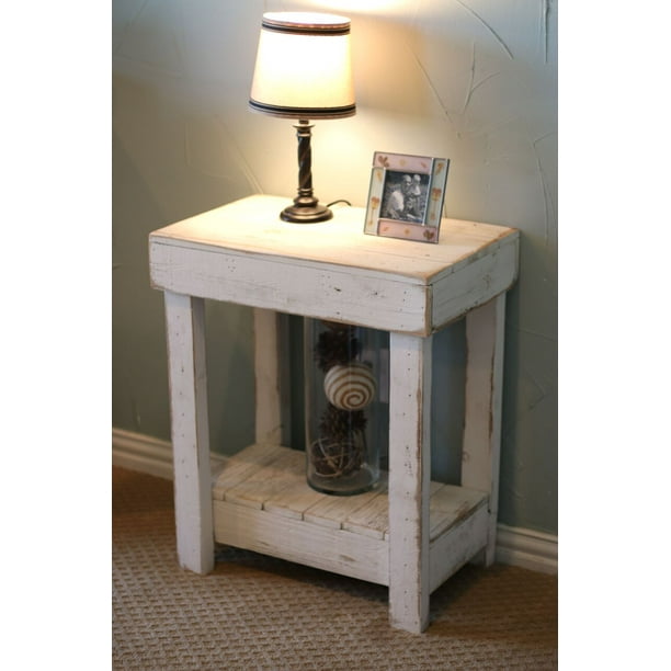 White Rustic End Table 22L x 14W x 26H with Farmhouse Distressed