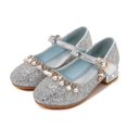 thumbnail image 7 of Gubotare Flower Girls Dress Shoes Girls High Heel Dress Shoes Mary Jane Wedding Party Pumps Princess Shoes Heart Pearl Leather Bow Pink Little Kid,Silver 11, 7 of 7