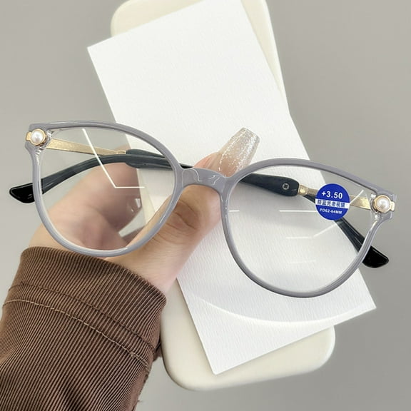 Gray Cat Eye Reading Glasses HD Blue Light Blocking Presbyopic Glasses Elegant Pearl Readers for Women