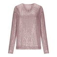 thumbnail image 4 of Wensltd Sparkle Sequin V Neck T Shirt for Women Fashion Casual Pullover Blouse Versatile Spring Outfit, 4 of 6
