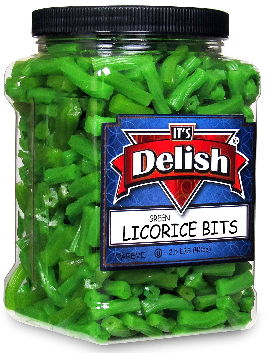 Apple Green Licorice Bits by Its Delish, 2.5 LBS 40 Oz Jumbo Container Jar  Original Style Chewy Green Apple Candy Twists  Great Gifts Party Sweets  Made in USA, Vegan, Kosher