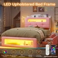 thumbnail image 3 of Twin Size Bed Frame, Upholstered Bed Frame with Power Outlets & LED Lights, Twin Platform Bed with 2 Drawers, Storage Headboard and Footboard, No Box Spring Needed, Pink, 3 of 8