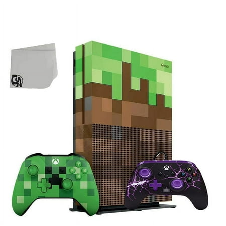 Microsoft 23C-00001 Xbox One S Minecraft Limited Edition 1TB Gaming Console with Purple Magma Controller Included BOLT AXTION Bundle Used