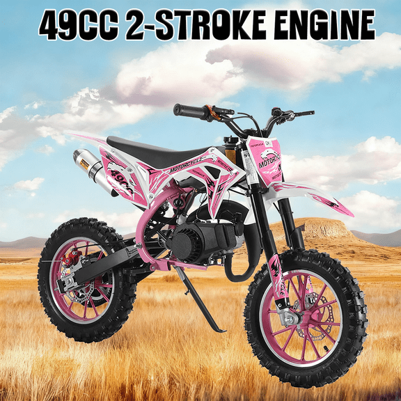 49CC Kids Dirt Bike, 2-Stroke Gas Power Off Road Dirt Bike for Kids 6 , Featuring Front & Rear Disc Brakes, Shock Absorption Pocket Motorbike, Up to 25 Mph, Max Load 220 lbs