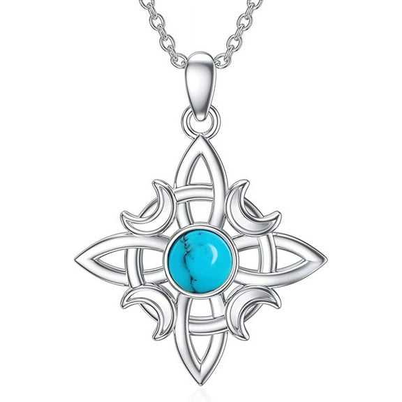 SOULMEET Christmas Gifts Witches Knot Necklace with Turquoise 925 Sterling Silver Celtic Pendant Birthday Jewelry Gift for Women Mother Mom Nana