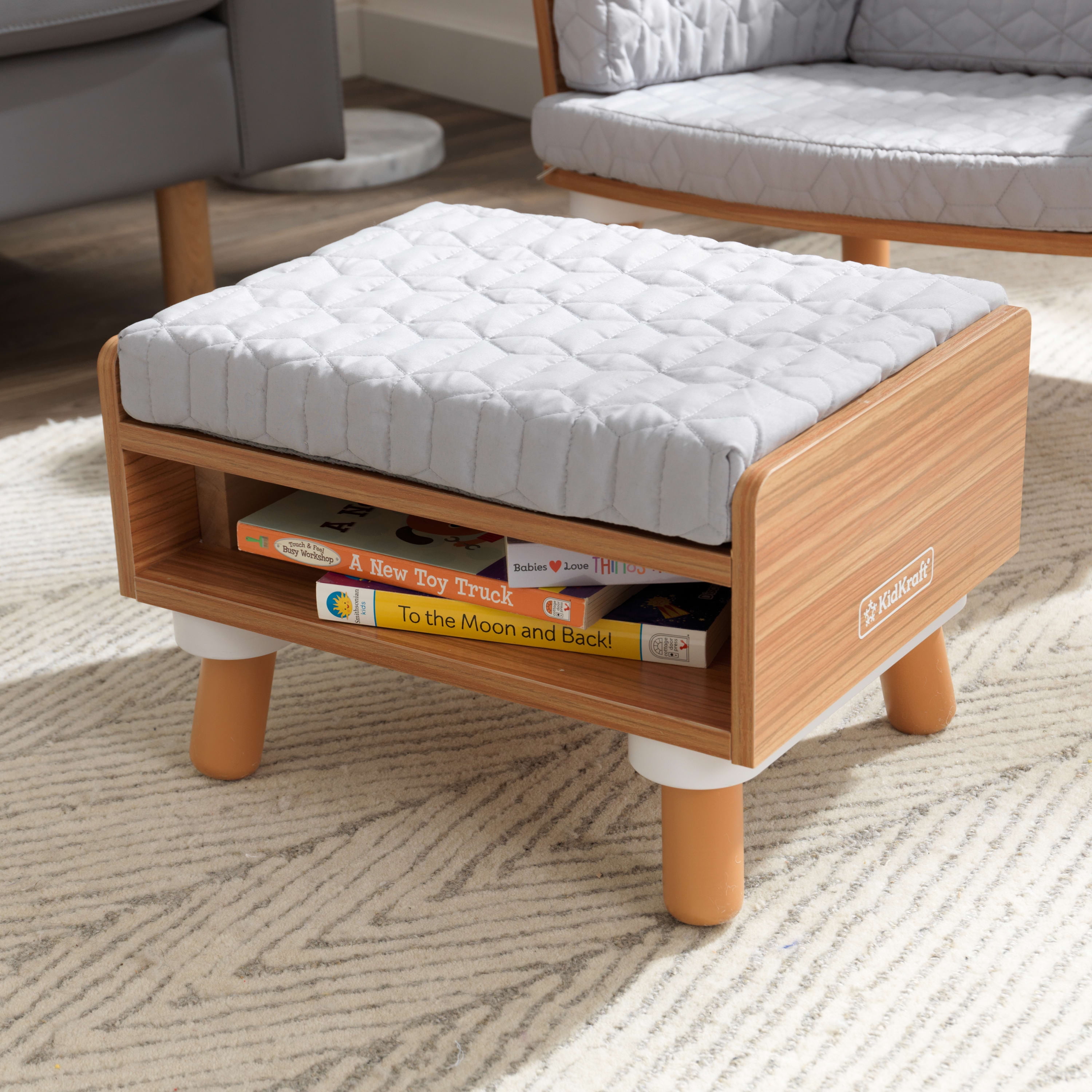 KidKraft Mid-Century kid™ Wooden Reading Chair & Ottoman with Cushions, Gray, Ages 3+