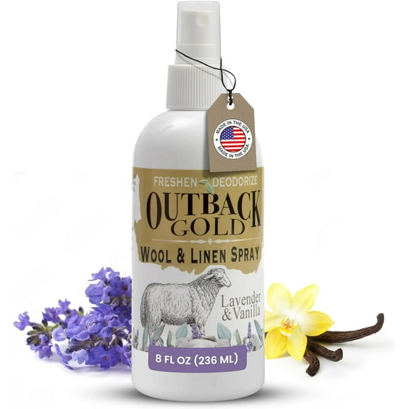 Outback Gold - Linen Spray & Fabric Freshener Spray, Natural Bed for Wool Linen, Lavender Vanilla Scent, Essential Oils, Eco-Friendly Deodorizer Home Fabrics, 8 Fl Oz