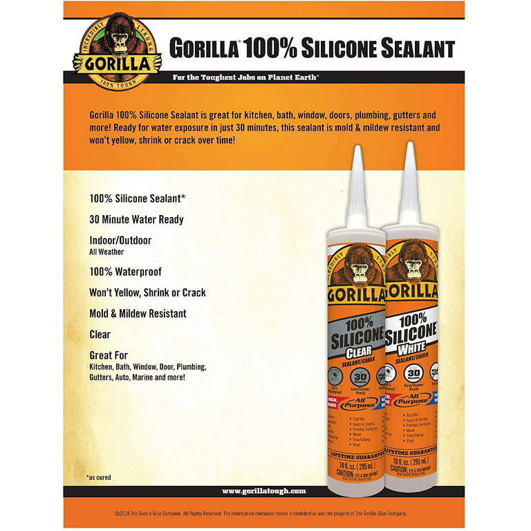 Gorilla 100% Silicone All-Purpose Sealant 10-oz White Silicone Caulk