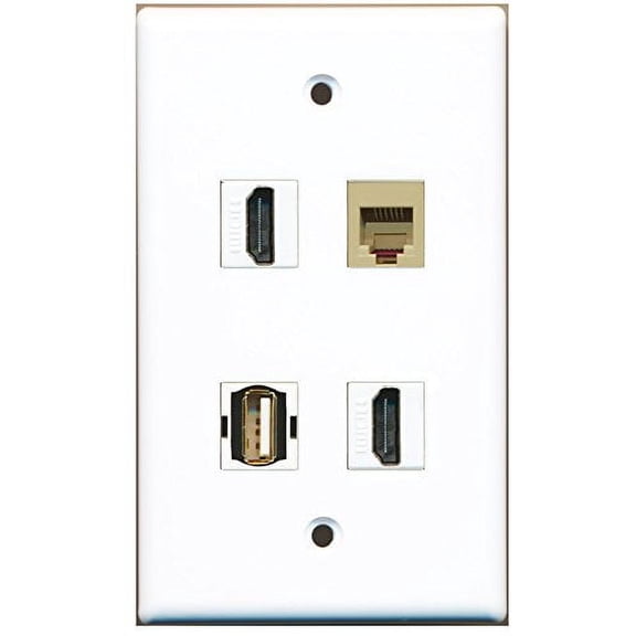 RiteAV - 2 Port HDMI 1 Port USB A-A 1 Port Phone RJ11 RJ12 Beige Wall Plate