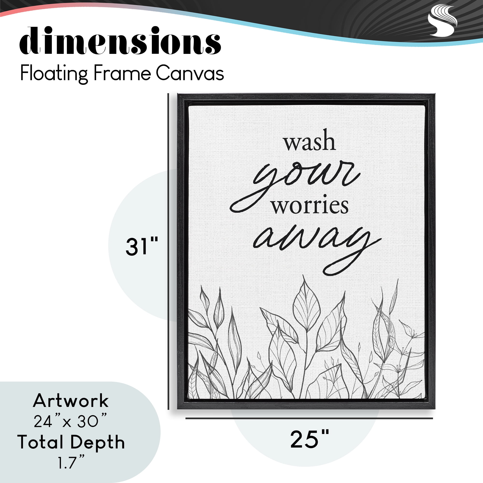 Wash Your Worries Away Minimalist Black Framed Floater Canvas Wall Art, design by Lettered and Lined