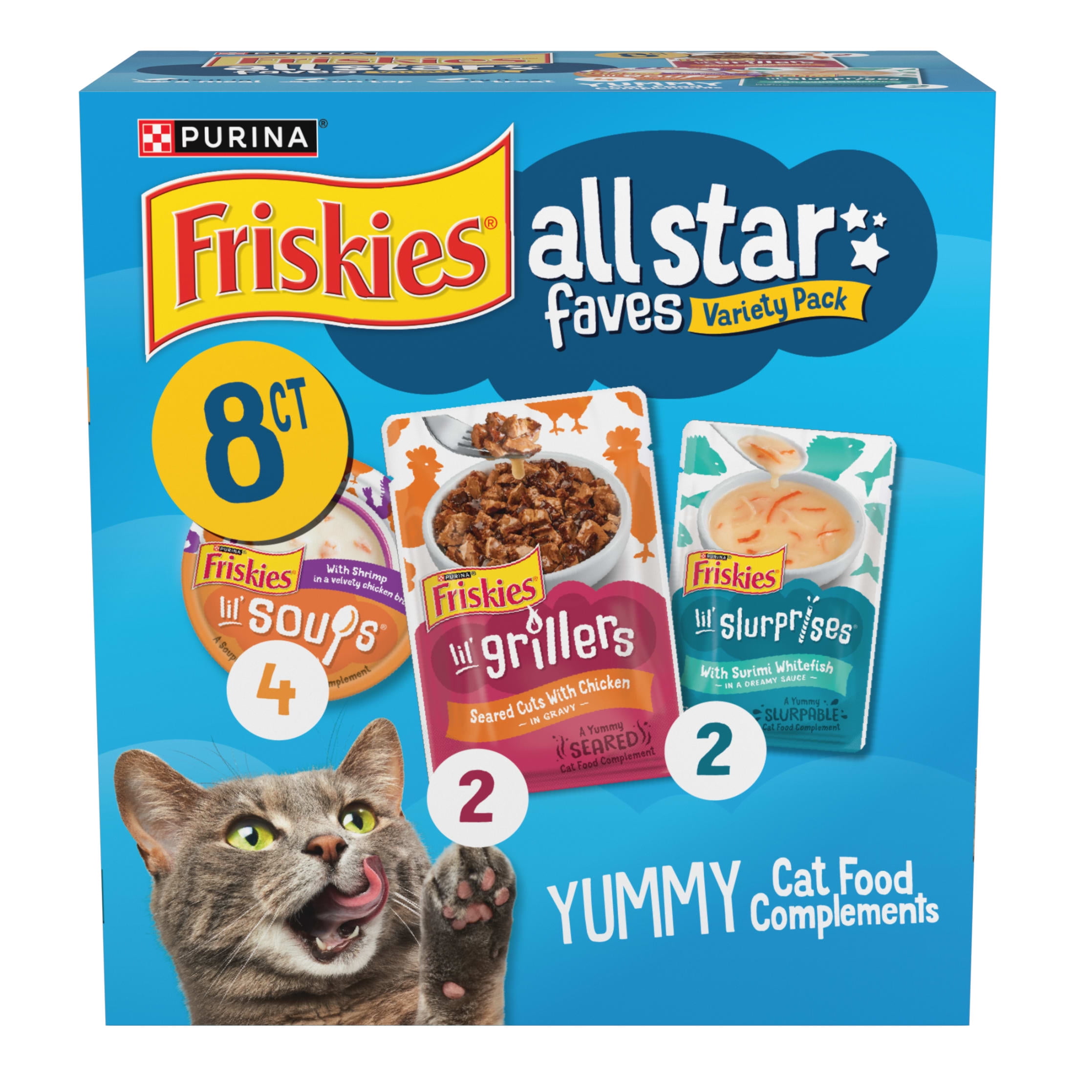 (3 pack) Purina Friskies All-Star Faves, Variety Pack, Gravy, Cat Food Complement, 8 Pack