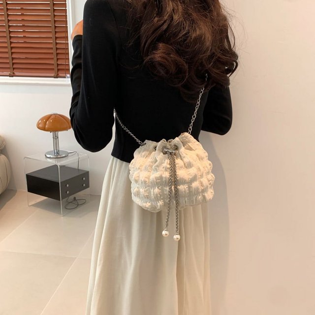Bolso de hombro de moda con cordón de cadena para mujer Bolso bandolera sólido (Blanco)