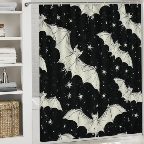 Christmas Shower Curtain, Gothic Bats Shower Curtain with Hooks for Christmas Home Bathroom Decor Washable Curtains, 72x72 in