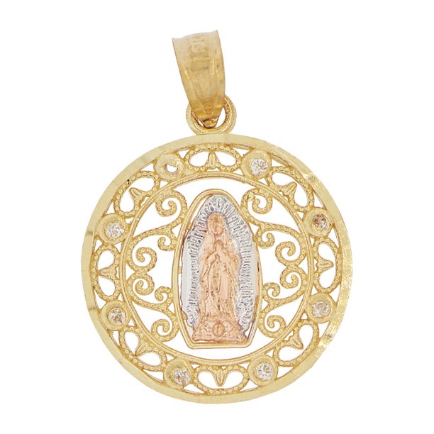 GiveMeGold 14k Tricolor Gold, Virgin Mary Pendant Religious Charm