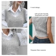 thumbnail image 3 of Sleeveless V Neck Crop Top Sweater for Women Pure Color Breathable Polyester Sweater Vest Sleeveless Sweaters for Daily Life Grey L, 3 of 4