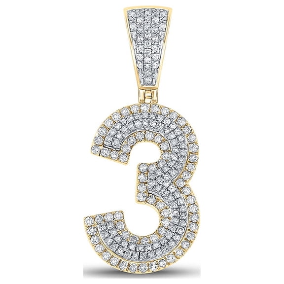 Macey Worldwide Jewelry 10k Two-tone Gold Mens Diamond Number 3 Charm Pendant 5/8 Ctw