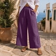 thumbnail image 5 of CQONEPT Oversize Wide Leg Linen Pants for Women Fall Fashion Drawstring Elastic Waist Flowy Lounge Pant Loose Fit Dressy Trousers with Pockets Purple 3XL, 5 of 7