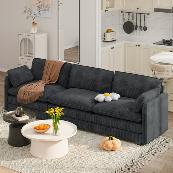 Lofka 110.2" Cloud Couch，Modular Sectional Sofa  5 Pillows, Modern Couch for living room, Dark Gray