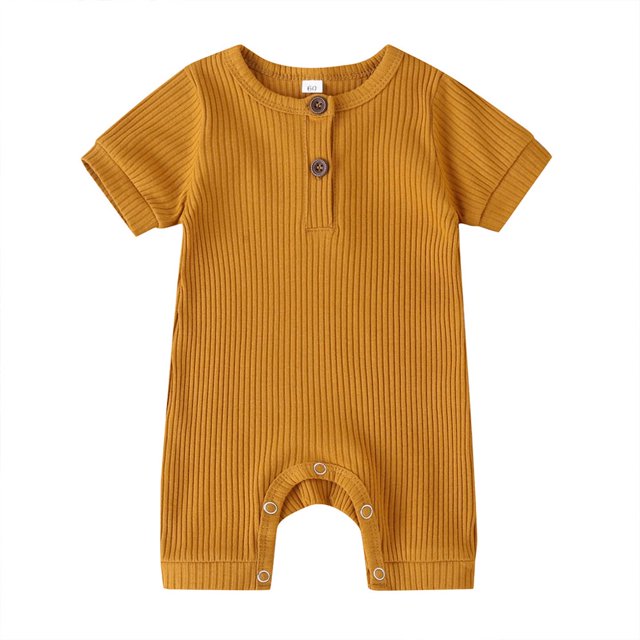 Newborn Baby Short Sleeve Romper Knit Ribbed Solid Color Cotton Jumpsuits