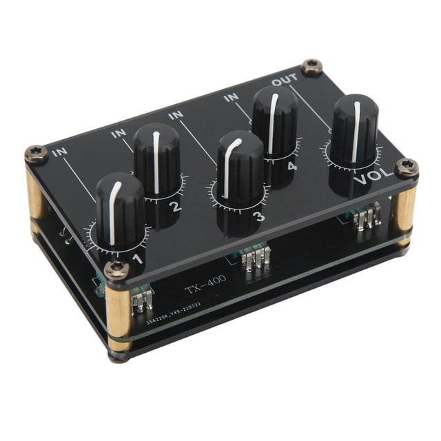 Audio Mixer, Mini Sound Mixer Independent Knob Control Passive Circuit Acrylic Metal 4 Input 1 Output for Home Use
