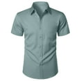 thumbnail image 3 of GHSOHS Mens Shirts Elegant Golf Shirts for Men Green Short Sleeve Dress Shirts for Men Summer Casual Solid Dress Shirts Turn Down Collar Short Sleeve Beach Shirts Loose Fit Party Business Shirt XL, 3 of 5