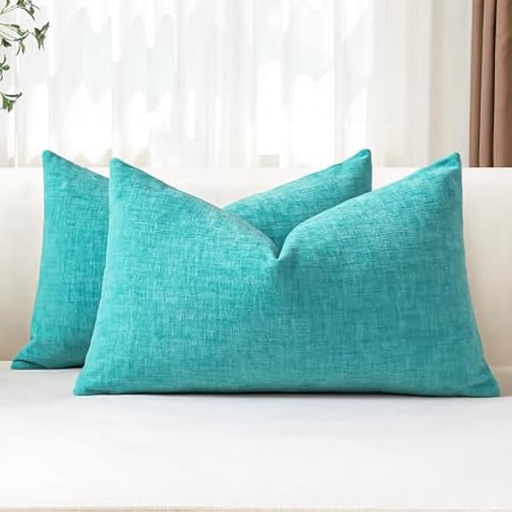 Eryueer Set of 2 Cushion Covers 30x50 cm Soft Chenille Turquoise Decorative Throw Pillow Covers 12x20 Inch Lumbar Cushion Case Solid Pillowcases for Couch Sofa Living Room Bed Home Decor (Turquoise)