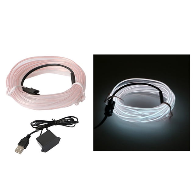 Luz de alambre de neón Vevor para automóvil alimentada por USB 5V 9.8 pies blanco