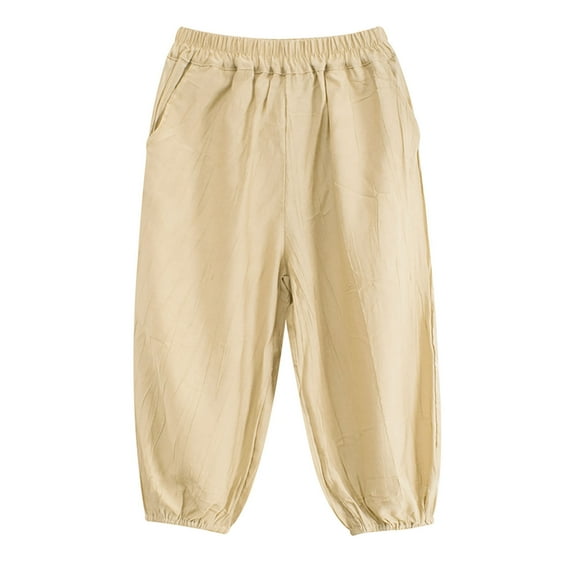 ITSAME Boys Girls Pants, Solid Color Leisure Sport Elastic Waist Tapered Pants with Pockets Khaki 4-5T