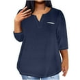 thumbnail image 2 of Up to 60% off Fall Fashion, Brilliant Womens 3/4 Sleeve Shirts Soft Cotton Plus Size Tops for Women Sexy V-Neck Blouse Casual Loose Long Sleeve Blouse Blue XXL, 2 of 5