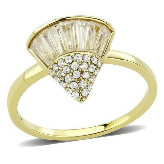 Women IP Gold Stainless Steel Ring with AAA Grade CZ in Clear - Size 7