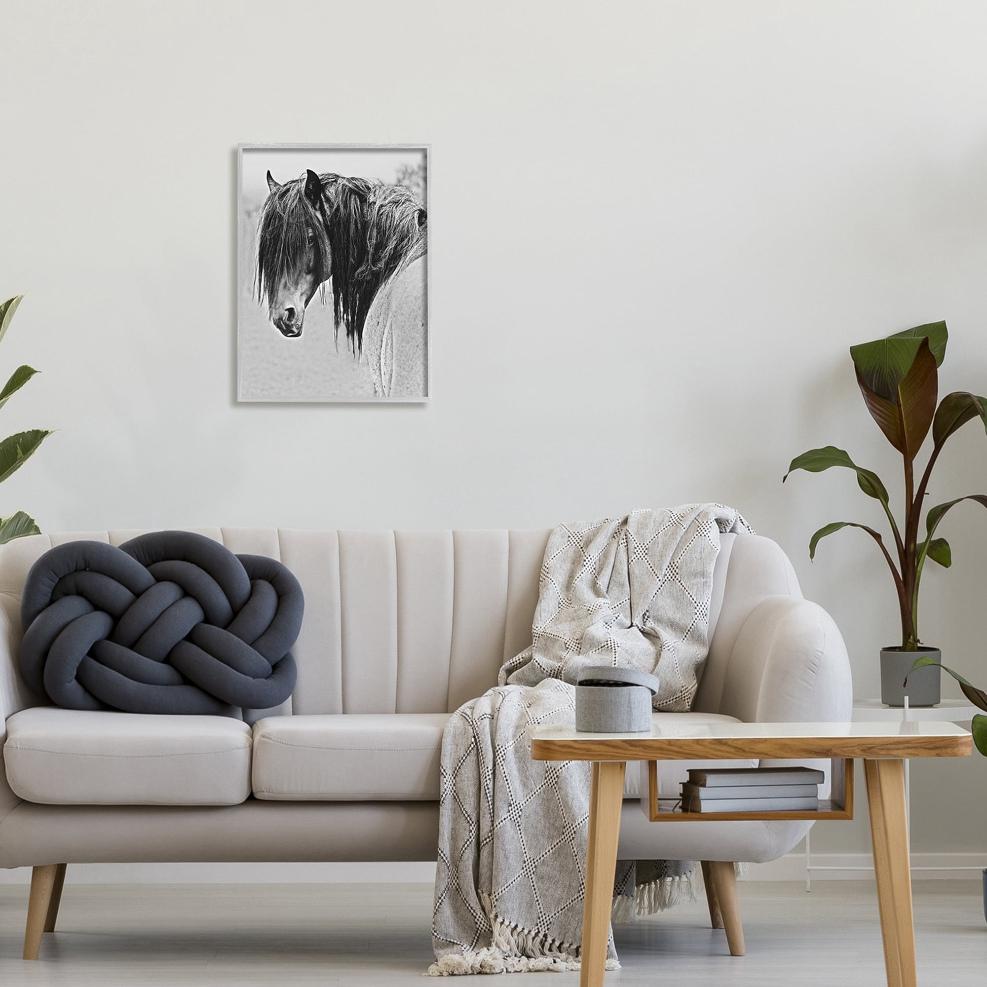 Stupell Industries Black White Monochrome Serene Fjord Horse Portrait Photography Black Framed Art Print Wall Art, 11x14, by Sally Linden