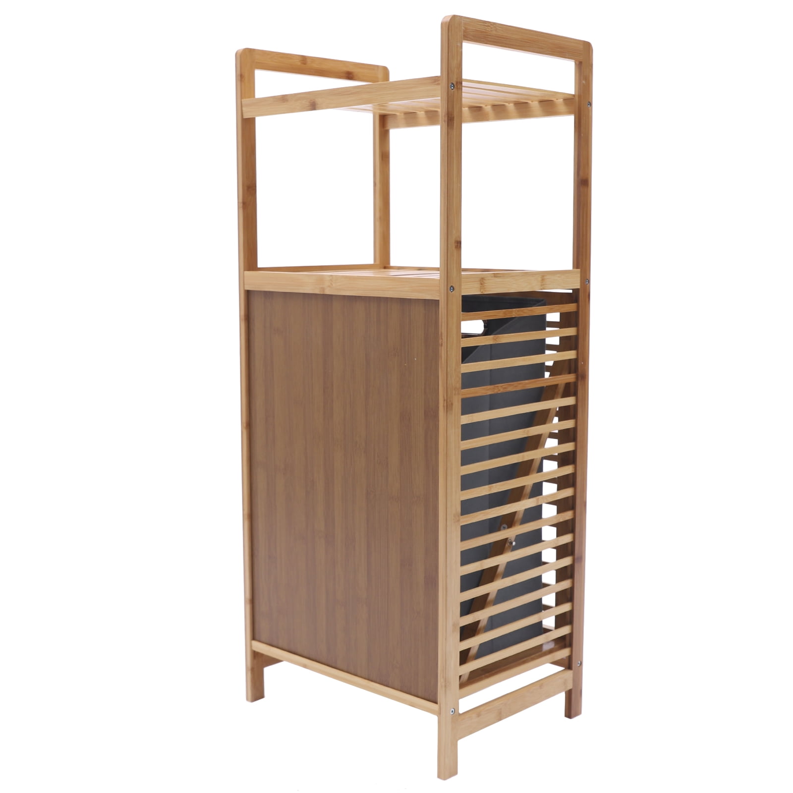 Dwellnix Tilt out Laundry Hamper Bamboo Basket Washing Storage w Handles 2 Tier Shelves