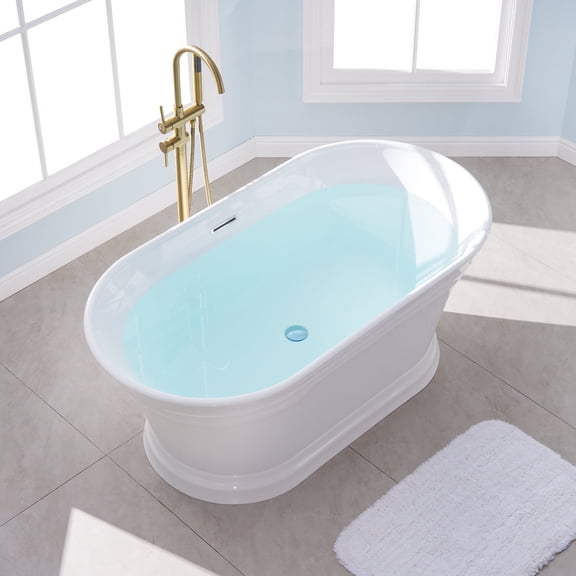ANGELES HOME 59" Acrylic Freestanding Bathtub Contemporary Soaking Tub with Chrome Bathtub Drain and Groove overflow