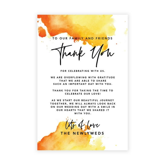Koyal Wholesale Ombre Orange Watercolor Wedding Thank You Place Setting Cards for Table Reception, 56-Pack