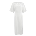 thumbnail image 5 of Bysome Women Dresses Solid Color Short Sleeve Boat Neck Waist Cinching Dress Summer Breathable Women Dress Size XL White, 5 of 5