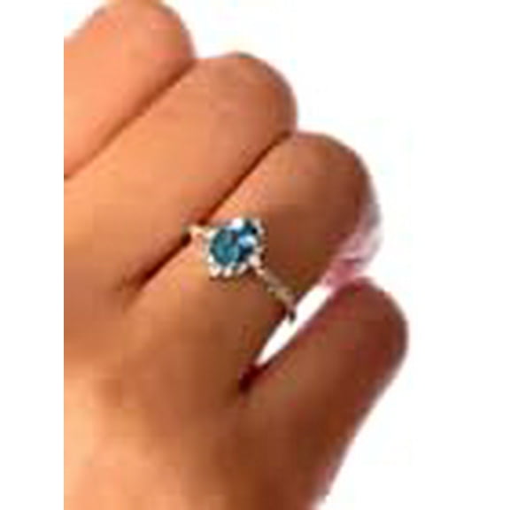 Natural Swiss Blue Topaz Ring, Blue Topaz Gemstone Ring, December Birthstone, Zircon Womens Ring, Gold Micron, 925 Sterling Silver, Cluster Ring, Dainty Minimalist Stacking jewelry, Valentine Ring